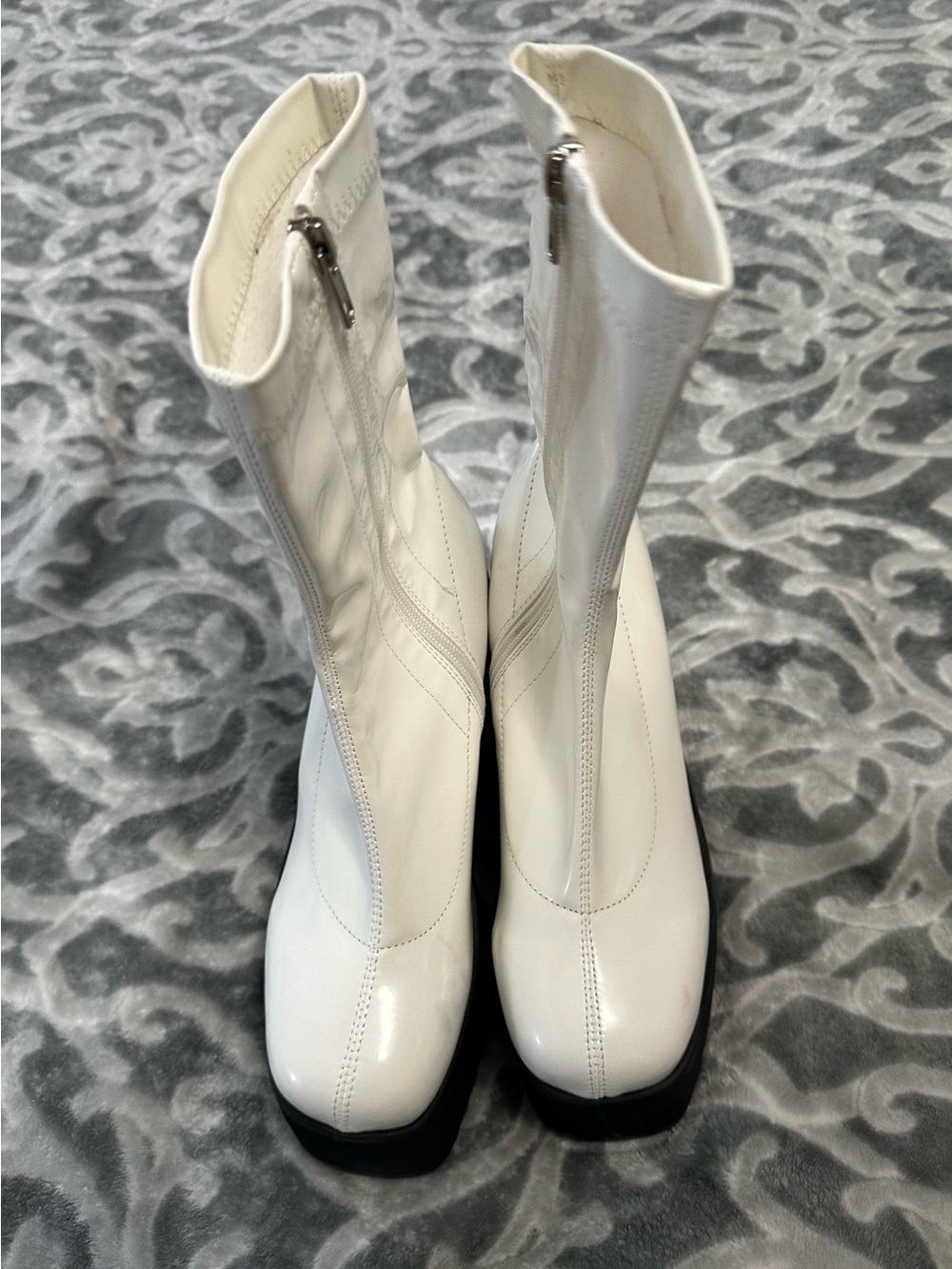 Dolls Kill White Square Toe Mid-Calf Zip Ankle Boots